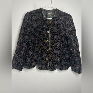 Vintage 80s/90s R&K Evening Jacket Black Gold Sparkle Holiday Misses Sz Large